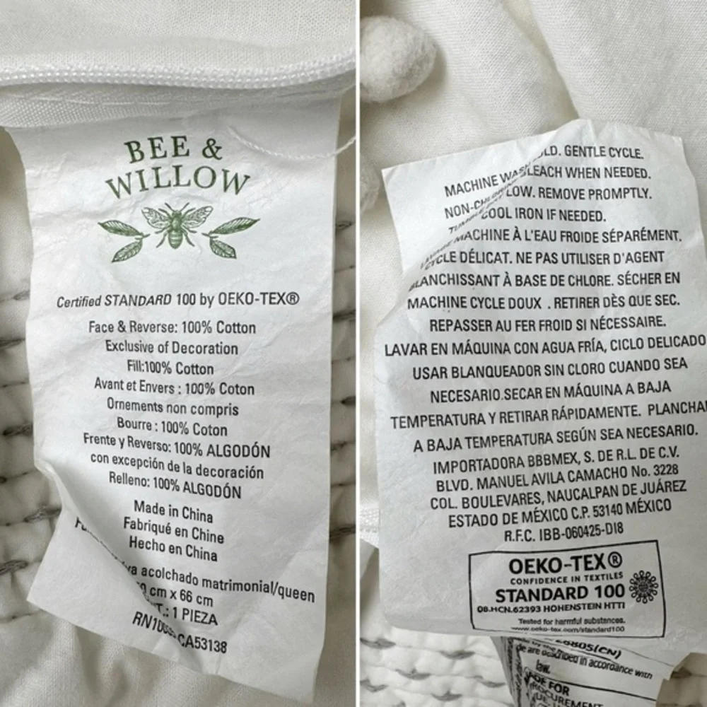 2 Bee & Willow gray quilted tassel standard pillow shams